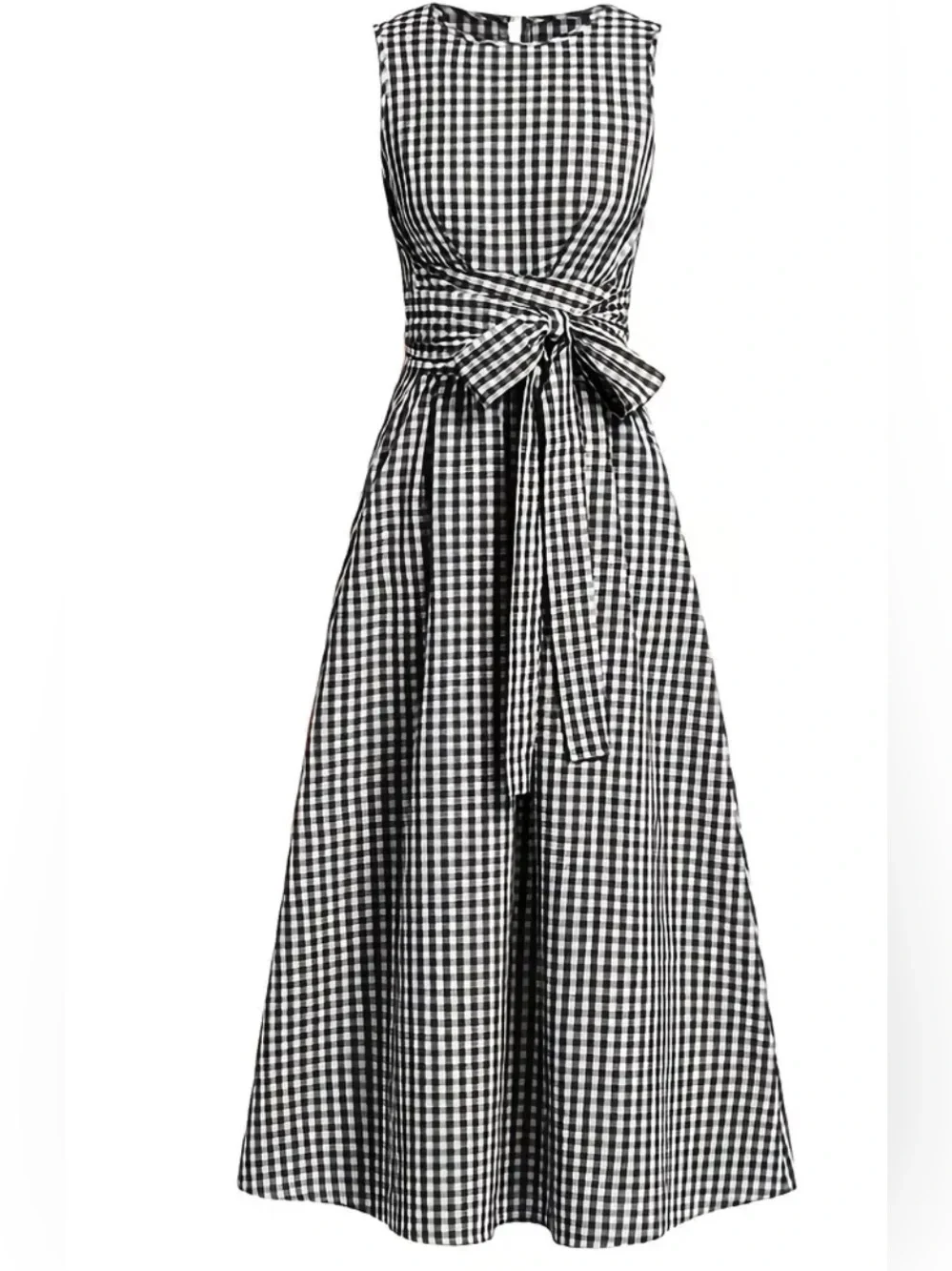 GINGHAM Black and White Maxi Dress with Waist Tie - Picture 1 of 10